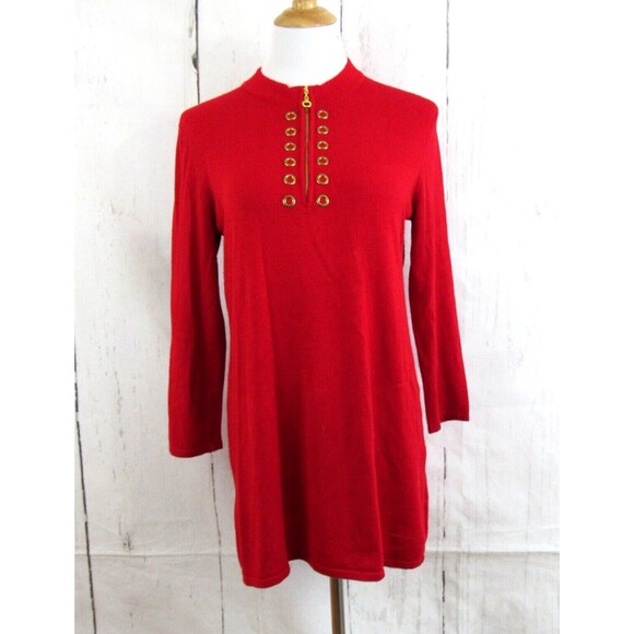 Cable & Gauge Women's 1/4 Zip Tunic Sweater Gold Grommet Accents Red Size M - Picture 1 of 6